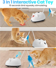 Load image into Gallery viewer, Cat Laser Toy Interactive Smart Automatic Electronic Cat Mouse Toys with Feather for Indoor Cats Kittens,Play Teaser Pet Exercise, USB Rechargeable (3 Replaceable Tails)

