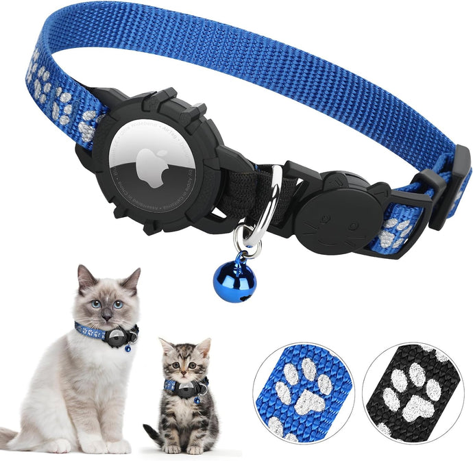 Airtag Cat Collar, Kitten Collar with Waterproof Airtag Holder, Lightweight GPS Cat Collar with Bell, Adjustable Breakaway Safety Buckle Collar for Cat Dog Kitten Puppy
