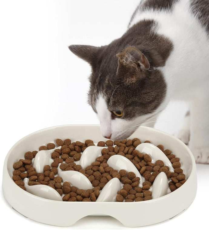 Slow Feeder Cat Bowl, Upgrade-Raised Rim Spill Proof Slow Eating Cat Bowl for Wet Food/Dry Food, Fish Pool Design Cat Puzzle Feeder, Anti Vomiting Anti-Gulping Healthy Eating Diet Pet Bowls