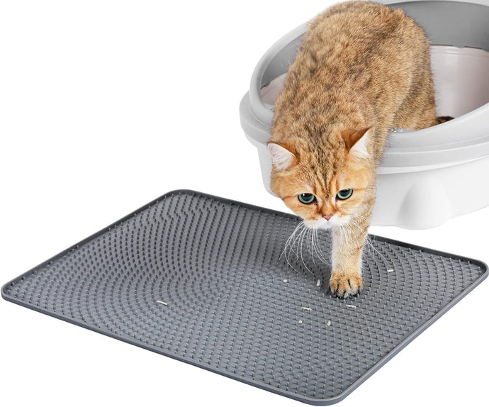 Cat Litter Mat Litter Trapping Mat, Silicone Cat Litter Box Mat Scatter Control Soft Urine&Water Proof Litter Catcher Mat Washable Easy to Clean Kitty Litter Mat 53x38cm