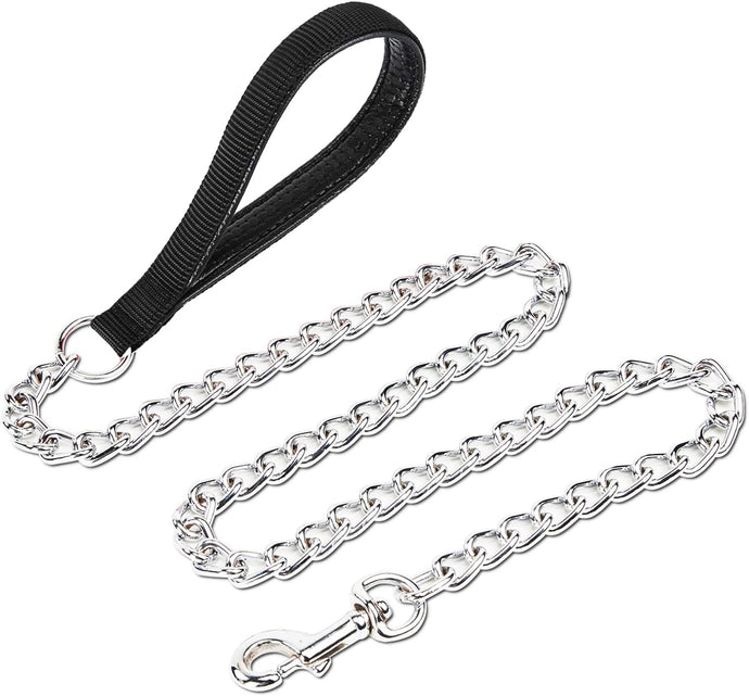 Pettom Dog Chain Leash Metal Dog Lead Training Steel Leash Heavy Duty Chew Proof Leash with Padded Handle for Medium Large Dogs