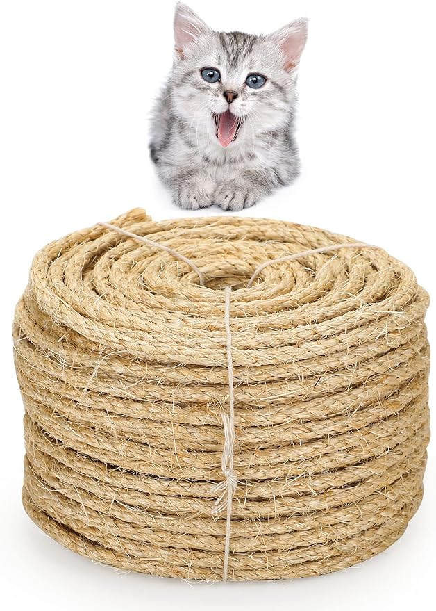 Cat Sisal Rope 1/4 Inch 164 Ft for Scratcher Repair and Replace Scratching  Post, DIY Hemp Twine Rope for Cat Tree Tower Carpet Mat Kicker House,Pet