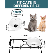 Carica l&#39;immagine nel visualizzatore di Gallery, PETTOM Ceramic Raised Cat Bowls - Elevated Double Set, 350ml Each, Anti-Vomiting Design
