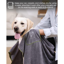 Charger l&#39;image dans la galerie, PETTOM 2 Pack Super Absorbent Microfiber Dog Towels - Hand Pockets, Grey &amp; Green, 130x75cm
