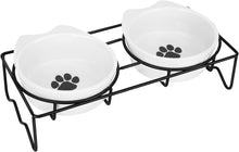 Load image into Gallery viewer, PETTOM Ceramic Raised Cat Bowl, Cat Food Water Bowls with Stand Double Cat Bowls Elevated Anti Vomiting Cute Set of 2 Cat Kitten Food Bowls, 350ml x 2
