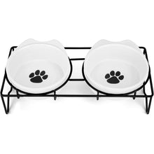 Carica l&#39;immagine nel visualizzatore di Gallery, PETTOM Ceramic Raised Cat Bowls - Elevated Double Set, 350ml Each, Anti-Vomiting Design
