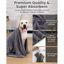 Charger l&#39;image dans la galerie, PETTOM 2 Pack Super Absorbent Microfiber Dog Towels - Hand Pockets, Grey &amp; Green, 130x75cm
