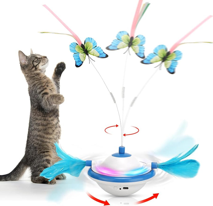 Interactive Cat Toys, 3 in 1 Rechargeable Cat Toys for Indoor Cats, Automatic Sensing Kitten Toys LED Light Including 6 Attachments Butterfly Cat Feather Toys