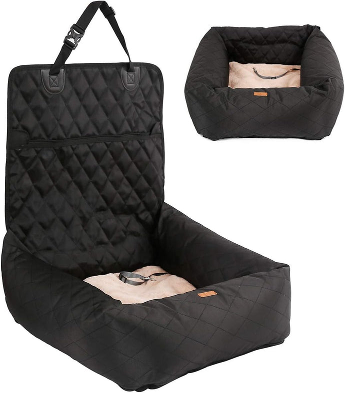 2-in-1 Dog Bed & Booster Seat - Portable Car Seat Cover with Safety Strap