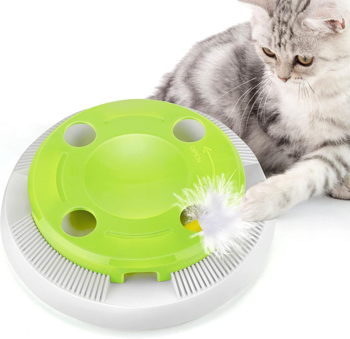 PETTOM Interactive Cat Toy Indoor 8 Holes Automatic Random Stretch Out Feather Smart Kitten Toys Battery Powered