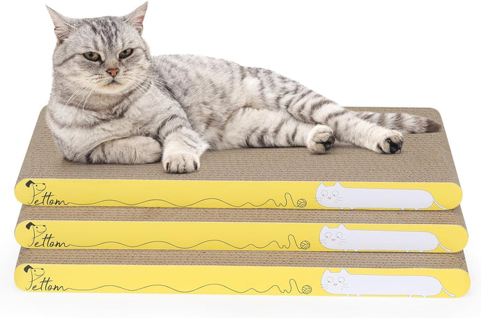 PETTOM 3-Pack Cardboard Scratchers - Reversible, High-Density, Recycled for Indoor Cats