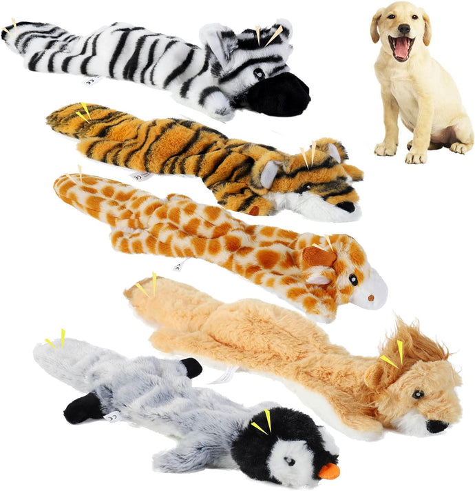 PETTOM Hundespielzeug Set, Hunde Plüsch Quietschendes Hundespielzeug mit Crinkle-Papier, Kuscheltiere für Hund, Plüschhundespielzeug Keine Füllung für Welpen Kleine Mittlere Hunde (5 Pcs)