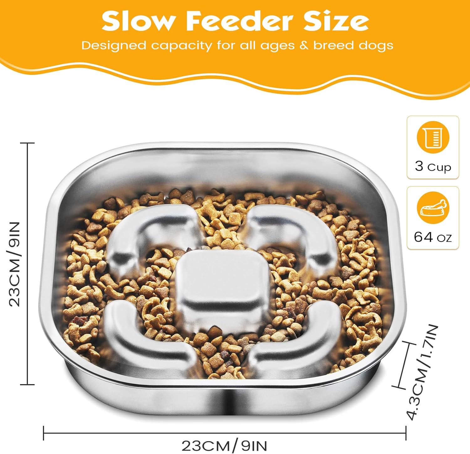 Slow Feeder Dog Bowls 3 Cups Large 304 Stainless Steel Dog Slow Feede Pet Tom