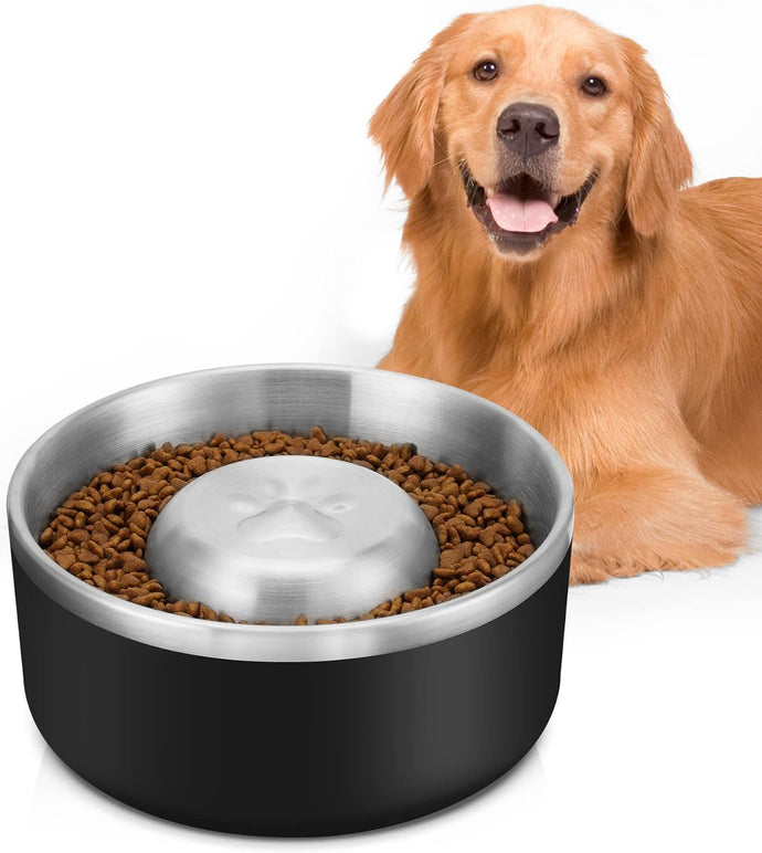 PETTOM Slow Feeder Dog Bowl, 18/8 Stainless Steel Dog Bowl Slows Down Food, Non-Slip Rubber Bottom Pet Food Water Bowl