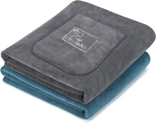 Charger l&#39;image dans la galerie, PETTOM 2 Pack Super Absorbent Microfiber Dog Towels - Hand Pockets, Grey &amp; Green, 130x75cm
