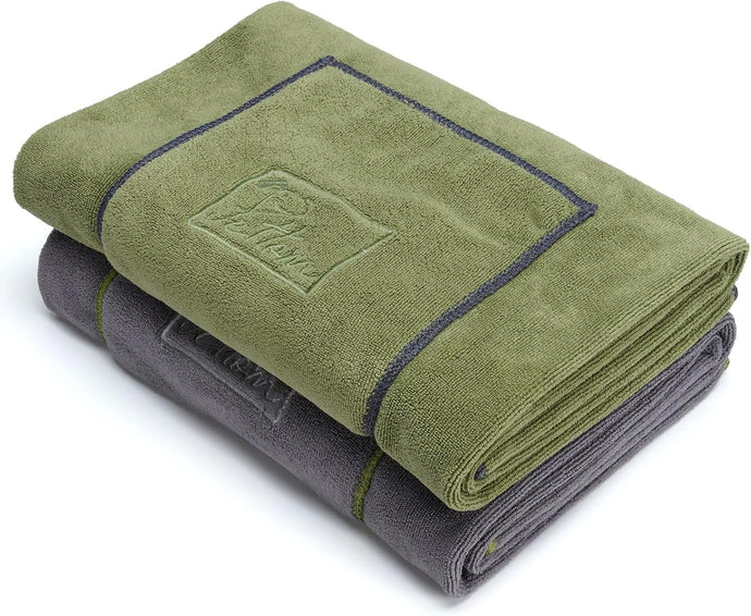 PETTOM 2 Pack Super Absorbent Microfiber Dog Towels - Hand Pockets, Grey & Green, 130x75cm